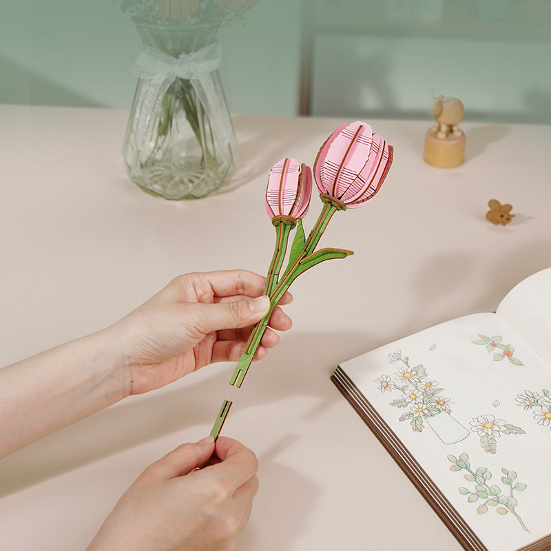 Wooden Flower Pink Tulip TW082