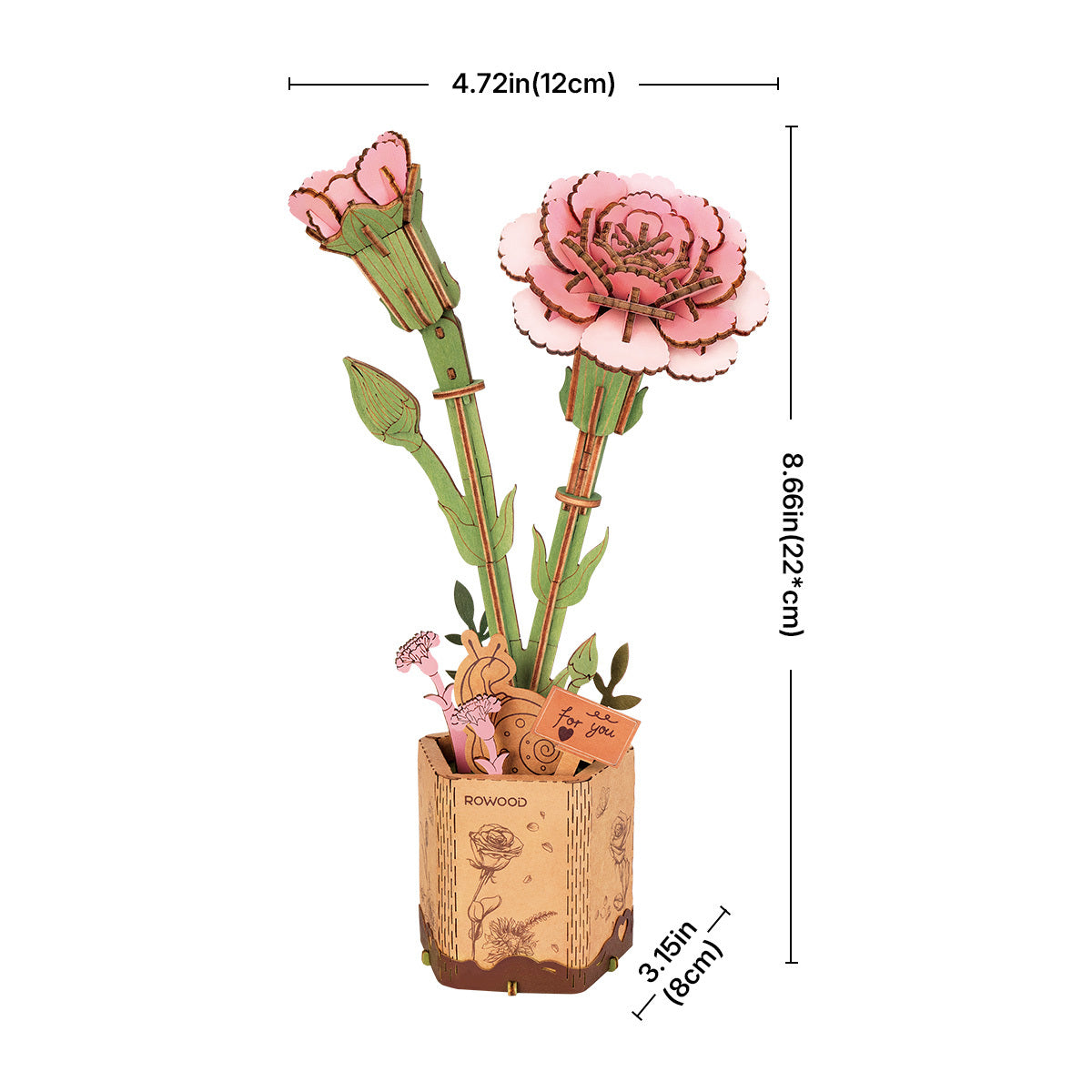 Wooden Flower Pink Carnation TW051
