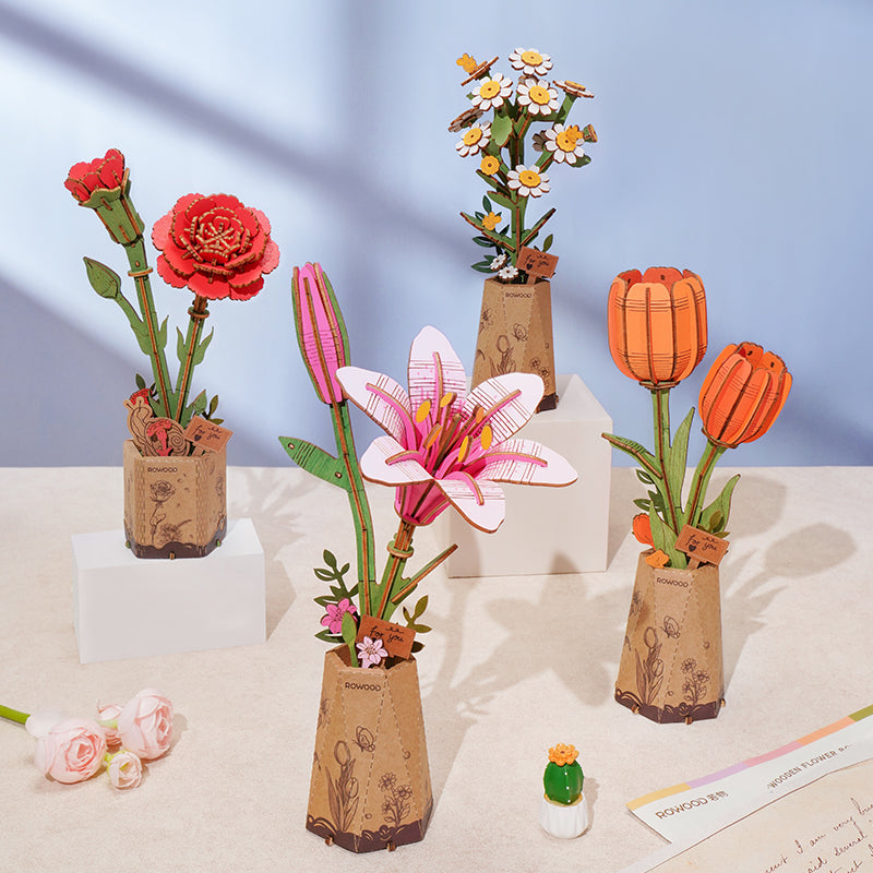 Wooden Flower Orange Tulip TW081