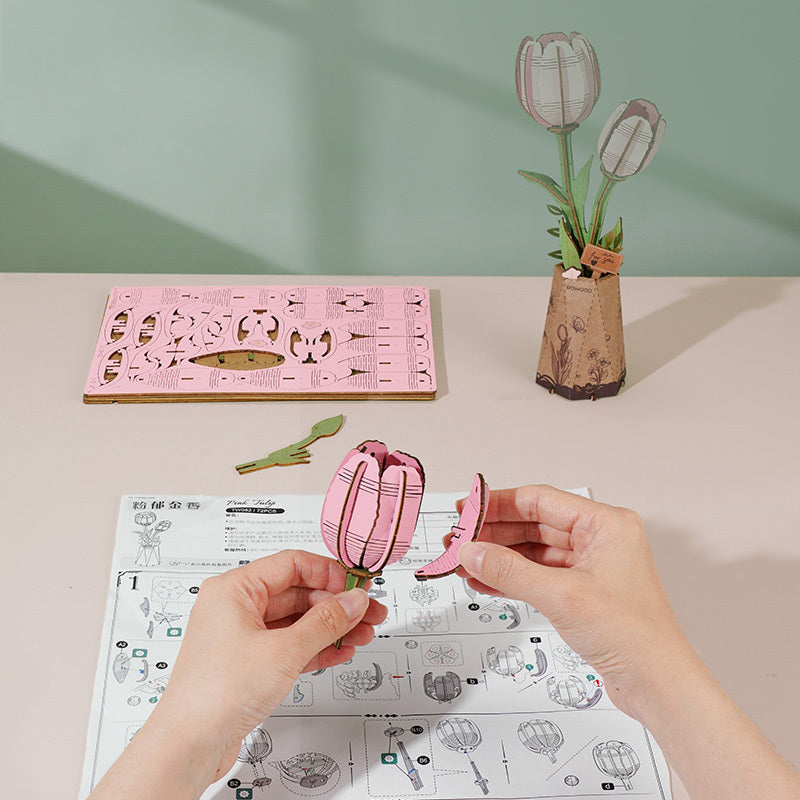 Wooden Flower Pink Tulip TW082