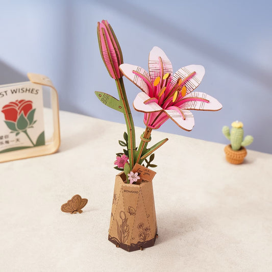 Wooden Flower Pink Lily TW071