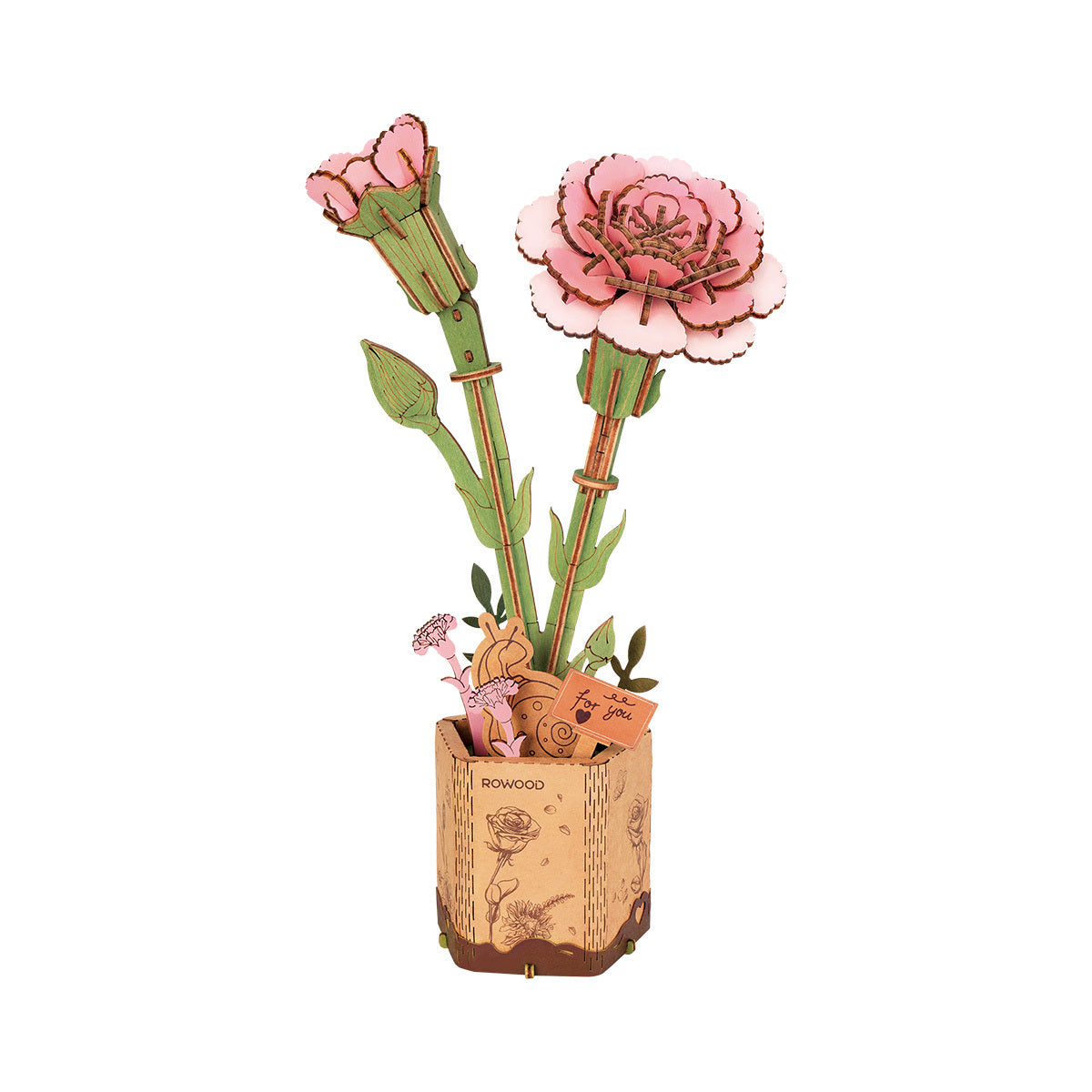 Wooden Flower Pink Carnation TW051