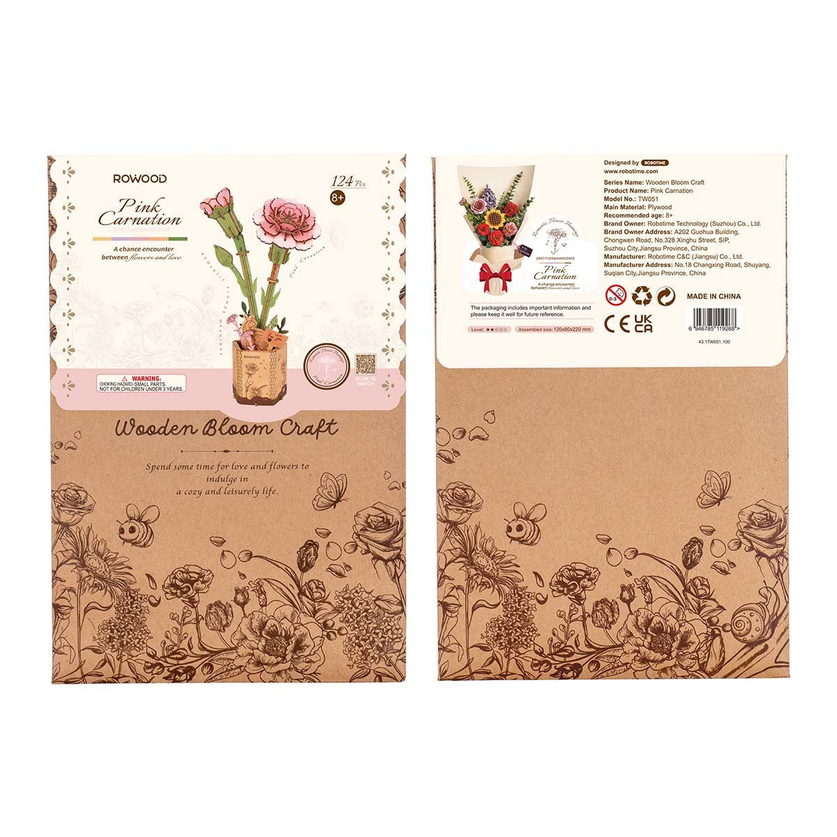Wooden Flower Pink Carnation TW051