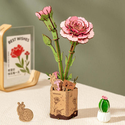 Wooden Flower Pink Carnation TW051