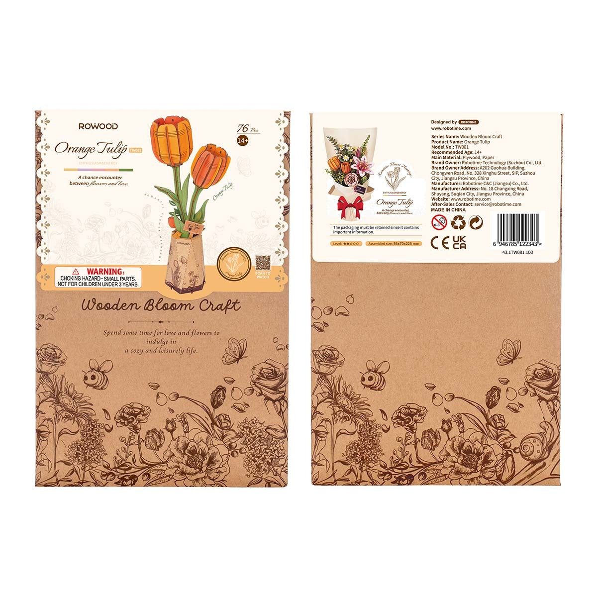Wooden Flower Orange Tulip TW081