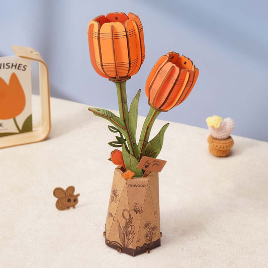 Wooden Flower Orange Tulip TW081