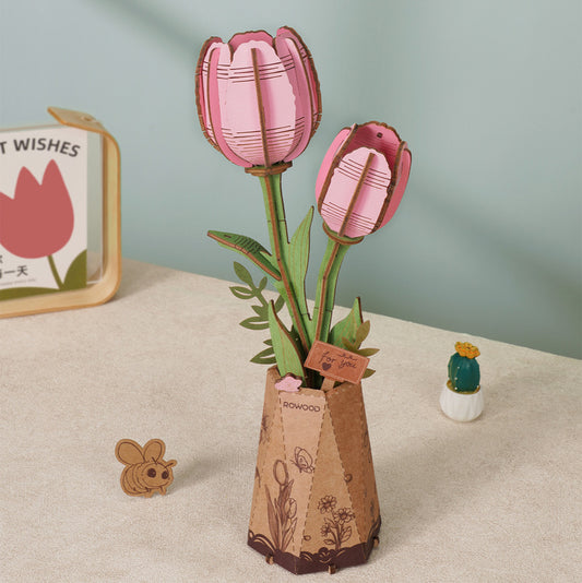 Wooden Flower Pink Tulip TW082