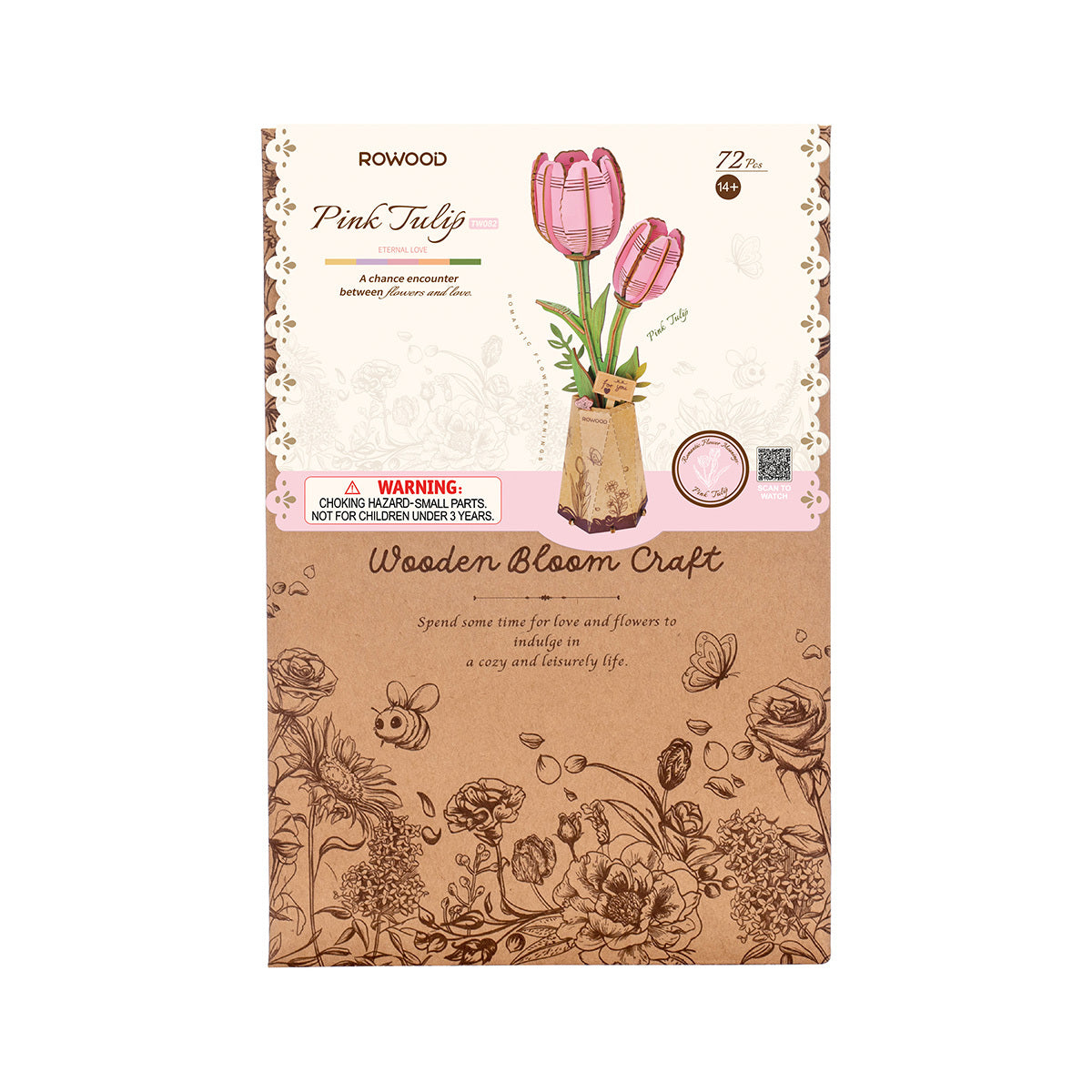 Wooden Flower Pink Tulip TW082