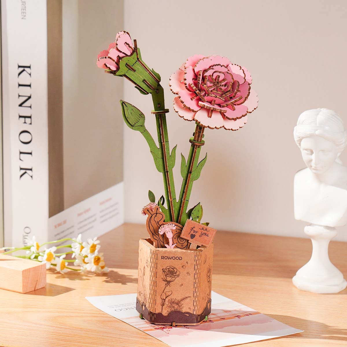 Wooden Flower Pink Carnation TW051