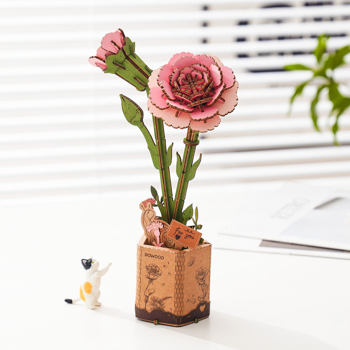 Wooden Flower Pink Carnation TW051