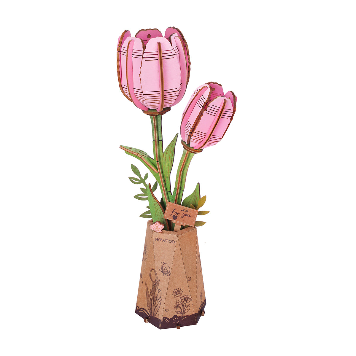 Wooden Flower Pink Tulip TW082